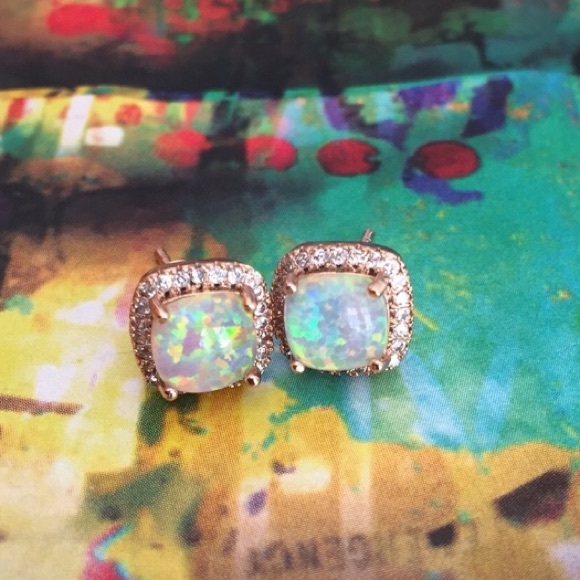 Jewelry - Rose Gold Filled Iridescent Fire Opal Earrings